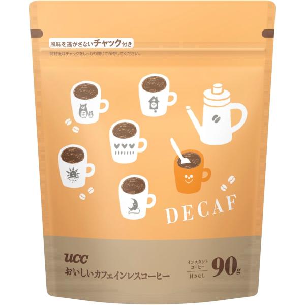 お・い・し・いカフェインレス UCC おいしいカフェインレスコーヒーインスタントコーヒー 袋 90g 【詰め替え】【デカフェ】【ノンカフェイン】【EC限定】