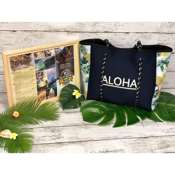 トートバッグ アロパイナネオプレンBAG ミニバッグ ALOHA ハワイ マザーズバッグ ビーチ サーフ ハワイアン ウエットスーツ素材 涼しげ 軽量 45FP1204