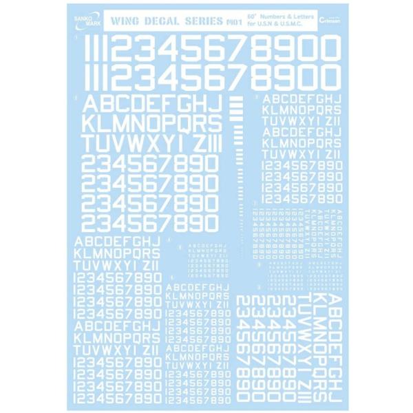 サンコーマーク工業 レプトジーダ プラモデル用 水転写 M01 60° Numbers&Letters 白 WING DECAL SERIES