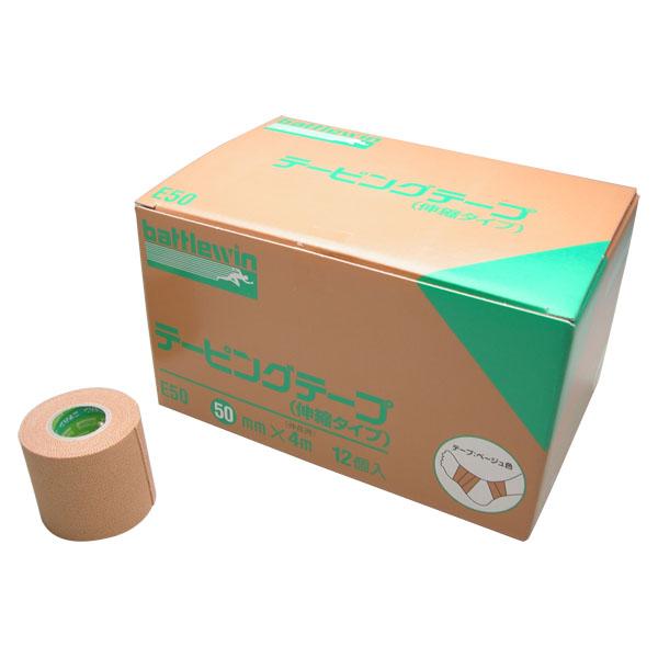他サイト： ニチバン NICHIBAN バトルウィン テーピングテープ Eタイプ 伸縮  50mm×伸長時4m ベージュ 1箱12巻 スポーツ 応急手当  E50の商品画像