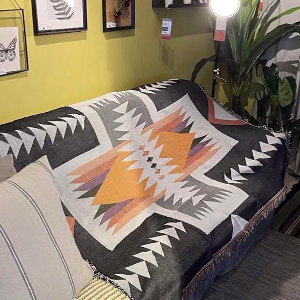 キャンプ ブランケット ラグマット ネイティブ民族柄 車中泊 オルテガ柄 130×160cm