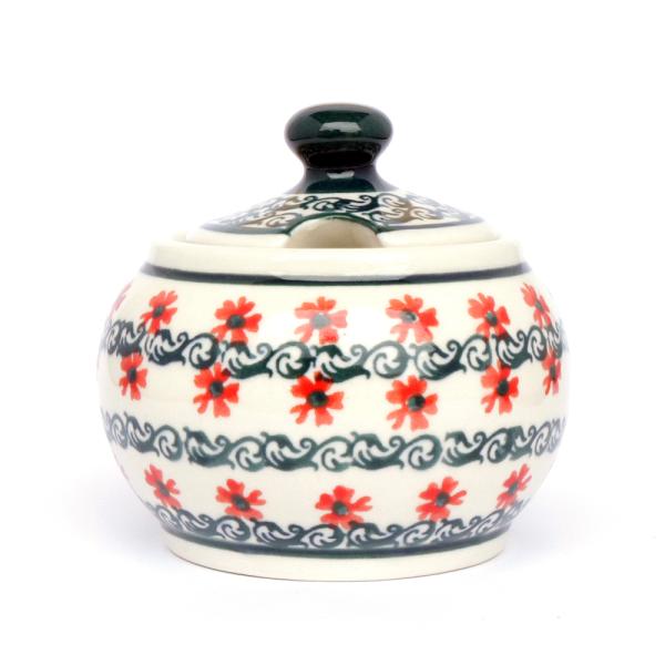 ポーランド ザクワディ ボレスワヴィエツ陶器社のシュガー入れ(S)です。ご要望の多かった小さめのサイズです。粉砂糖でも角砂糖でもいつでも清潔に保存でき場所を取らないサイズがカフェでも人気です。手のひらでにぎりやすく、ぽってりとしたかわいいデ...