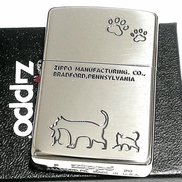 ZIPPO ライター 猫 ジッポ ニッケルメッキ いぶし仕上げ おしゃれ メンズ 銀 可愛い キャットシリーズ ギフト プレゼント