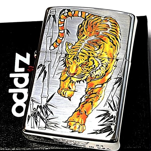 ZIPPO（ジッポー） ライター 和柄 虎 彫刻 ジッポ 銀燻し タイガー