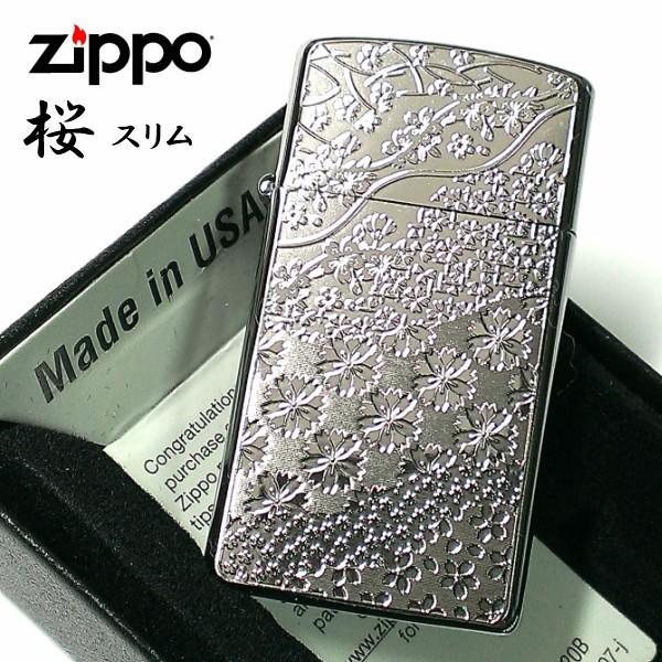 ZIPPO スリム ジッポ ライター 桜模様 細密エッチング 彫刻 ZIPPO スリム ジッポ ライター 桜模様 細密エッチング 彫刻