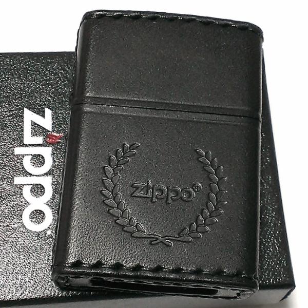 ZIPPO ライター 革巻き ブラック ジッポ ロゴデザイン レザー シンプル 本牛革 黒 かっこいい 皮 メンズ 渋い
