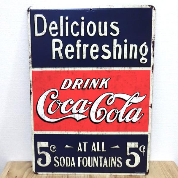 Coca Cola　ブリキ看板　レトロ Coca Cola ブリキ看板 コカコーラ エンボスメタルサイン COCA