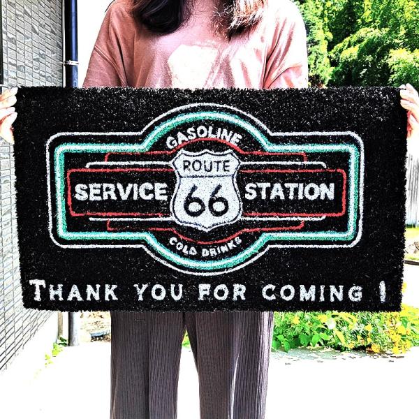 玄関マット 敷物 ROUTE66 おしゃれ コイヤー かっこいい 大きい ルート66 バルコニー SERVICE STATION 泥落とし ナチュラル