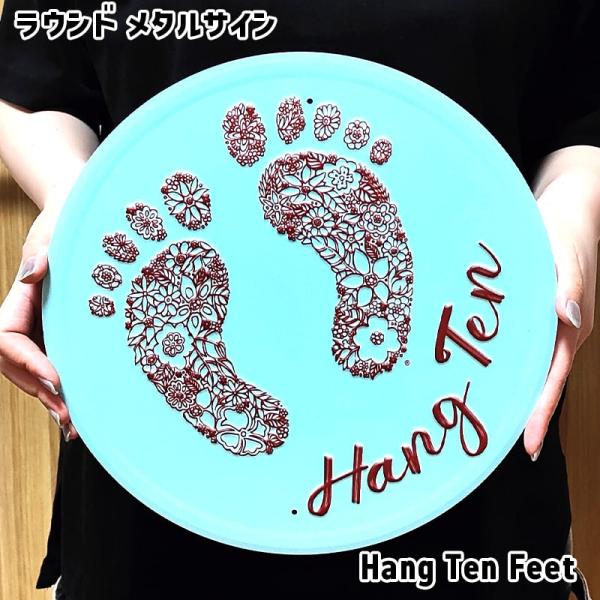 アメリカン レトロ ブリキ看板 サーフィン Hang Ten Feet ラウンド