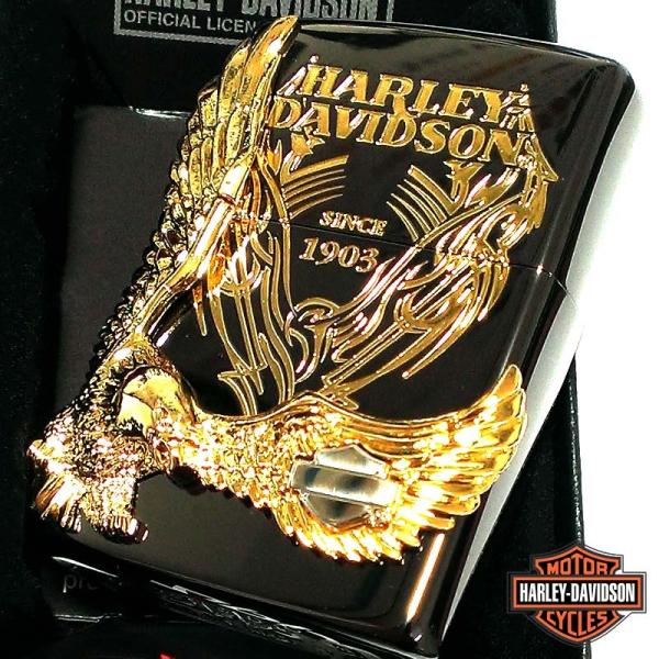 ZIPPO ライター ハーレーダビッドソン ジッポ イオンブラック＆ゴールド イーグルメタル 国内限定モデル 黒金 かっこいい 鷲 おしゃれ