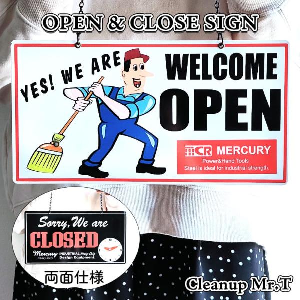 マーキュリー ブリキ看板 オープン クローズ 可愛い 店舗 壁飾り MERCURY Mr.T メタルサイン キャラクター アメリカン 雑貨
