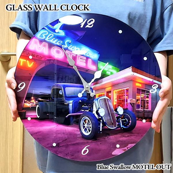 掛時計 アンティーク ガラス ウォールクロック Blue Swallow MOTEL OUT インテリア おしゃれ アメリカン ディスプレイ 店舗