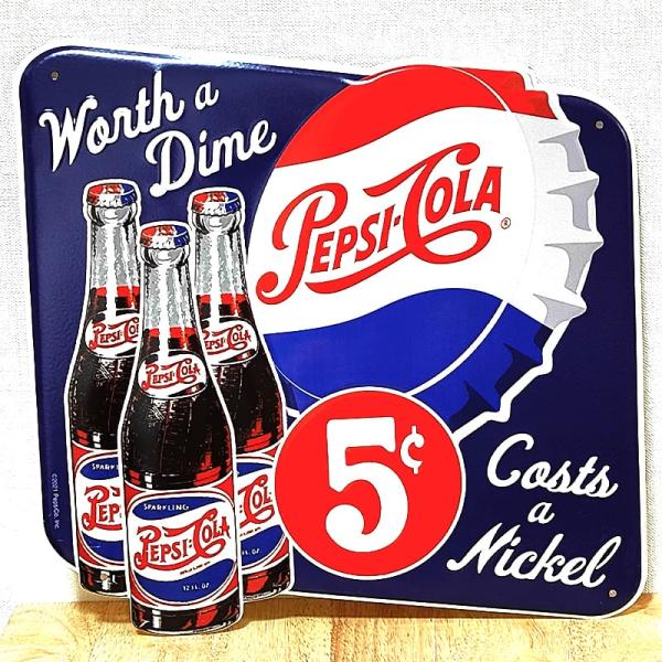 PEPSI ブリキ看板 エンボスメタルサイン ペプシ コーラ 瓶