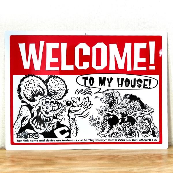 「RAT FINK メッセージボード WELCOME」ラットフィンクのインパクトあるWELCOMEメッセージボードです。飾るだけでアメリカンな雰囲気を演出できます。薄くて軽いので場所を選ばず簡単に飾れます。本体部分には穴が開いているので壁な...