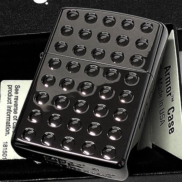 ZIPPO ジッポ アーマー ライター シャインレンズカット 重厚 ブラックニッケル 両面加工 黒 かっこいい