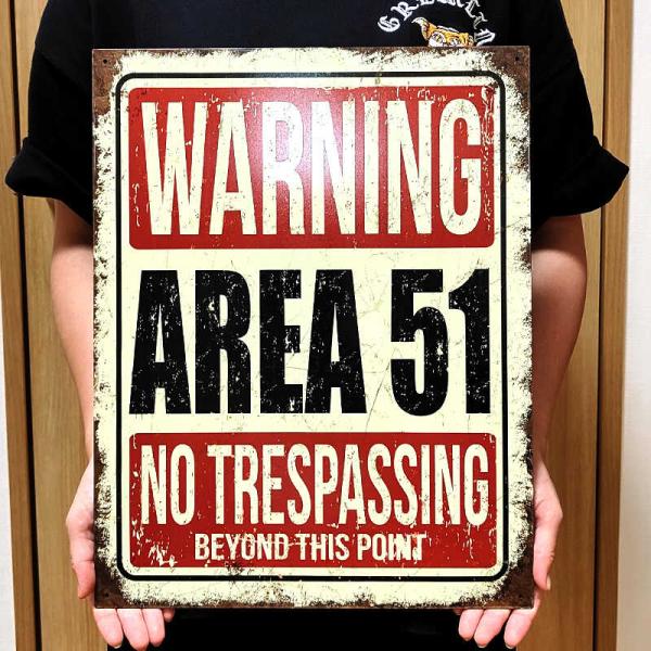 ブリキ看板 かっこいい Area 51 メタルサイン エリア51 WARNING インテリア プレート