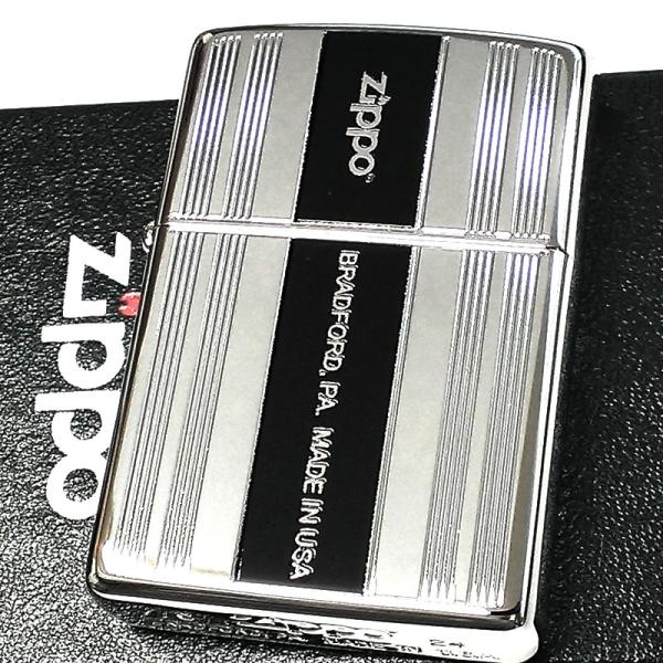 ZIPPO（ジッポー） 縦ライン シルバー＆ブラック ジッポ ライター