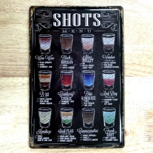 アメリカン レトロ ブリキ看板 SHOTS ドリンク カラフル