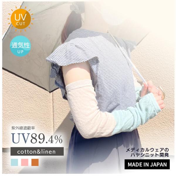 ハヤシニット サラッと 通気性の良い 綿麻アームカバー UV 紫外線対策 冷房対策 日焼け止め UPF50＋ アイテム 8615