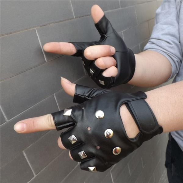 スタッズ付き フィンガーレス グローブ 指なし バイク パンク