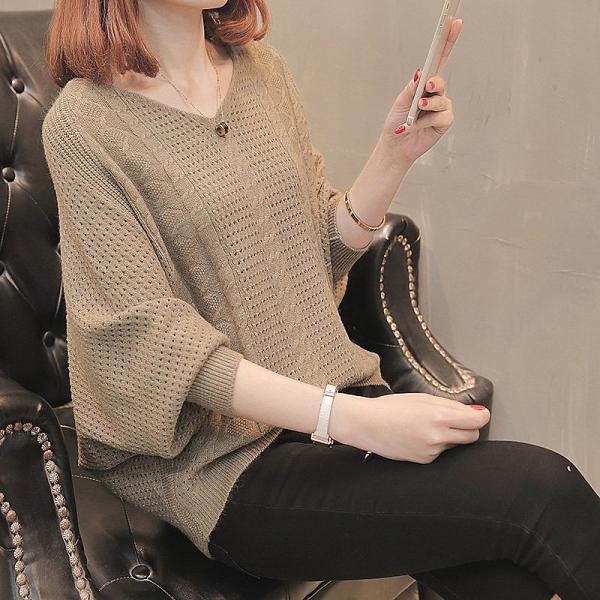 ドルマン カットソー Vネック レディース ニット 七分袖 きれいめ 春 秋 薄手