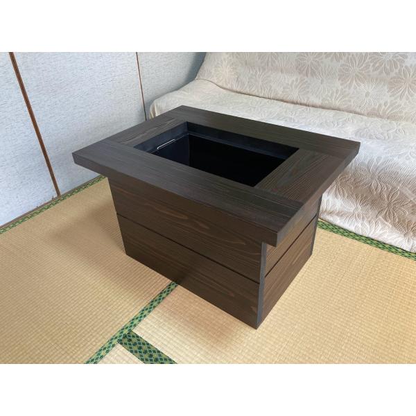 木製 砂入りテーブル 長方形囲炉裏 ちびソファー囲炉裏テーブル 800x600x500mm 灰 五徳 3点セット : 木製