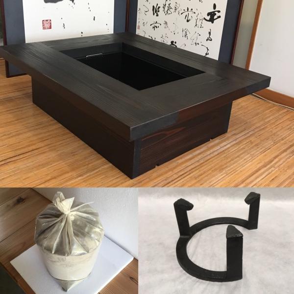 天板厚さ5cm 木製 焼杉 囲炉裏 囲炉裏座卓 関西火鉢 ちゃぶ台  幅55cm 天板厚さ5cm 木製 焼杉 囲炉裏 囲炉裏座卓 関西火鉢 ちゃぶ台 幅55cm