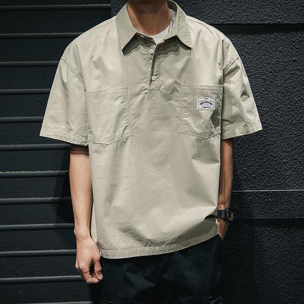 ワークシャツ メンズ ゆったり オーバーシャツ シャツ 半袖 アメカジ ポケット シンプル ベーシック シャツジャケット 夏
