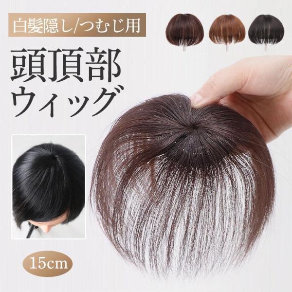 頭頂部ウィッグ レディース ショート 自然 ヘアピース 薄毛 白髪隠し かつら カツラ ストレート 黒髪 普段使い 女性用 15cm つむじ 可愛い