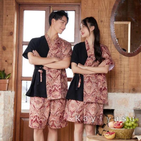 甚平 メンズ レディース パジャマ 半袖 オシャレ ルームウェア 上下セット ス+パンツ Vネック 前開き 寝巻き 寝巻 お風呂 ハーフパンツ