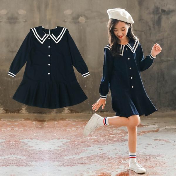 ワンピース マリン風 セーラー風ワンピース 子供 セーラー 可愛い ワンピース セーラー服 ワンピ 長袖 セーラーカラー セーラー Cl1902b Homie Baseヤフー店 通販 Yahoo ショッピング