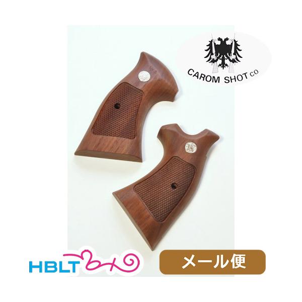 CAROM SHOT 木製グリップ 各社 Kフレーム 用 ウォールナットチェッカー オーバースクエア/メダル付 メール便 対応商品