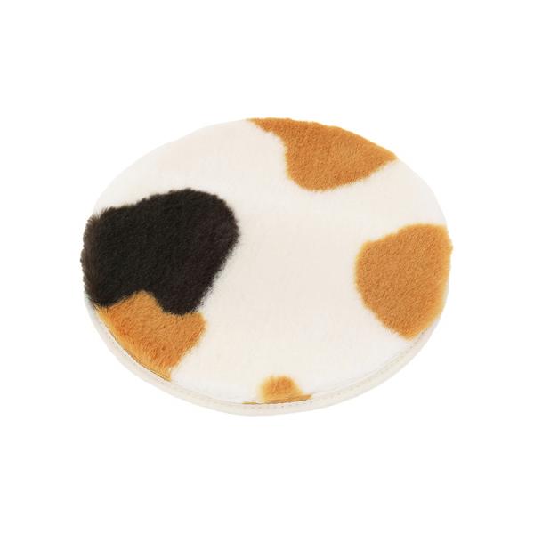 フェイクファー チェアパッド アイボリー 約φ38cm (椅子用 三毛猫柄