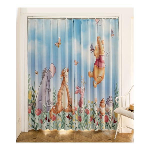 ディズニー プーさん ドレープカーテン 花柄 100cm×200cm 2枚組 ディズニー 遮光カーテン プーさんと仲間たち 幅100×丈200cm (2枚1