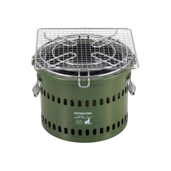 ポータブル 水冷 七輪 オリーブ （屋外専用） UG-90 (バーベキュー 焚き火 卓上グリル アウトドア キャンプ 屋外 災害 非常用 パール金属 キャプテンスタッグ CAPTAIN STAG)●卓上で使える水冷式の万能七輪●ゴトクとアミ...