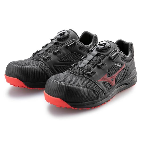 オールマイティ ミズノ ワークシューズ 24cm ブラック×レッド LSII 52