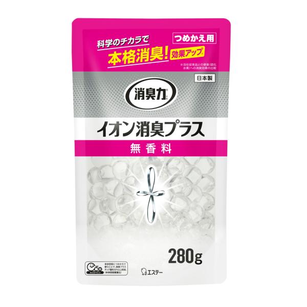 消臭力 クリアビーズ イオン消臭プラス 280g つめかえ 無香料  (消臭ビーズ 消臭剤 無香タイプ イオン効果 室内 トイレ 詰替え 詰め替え エステー)