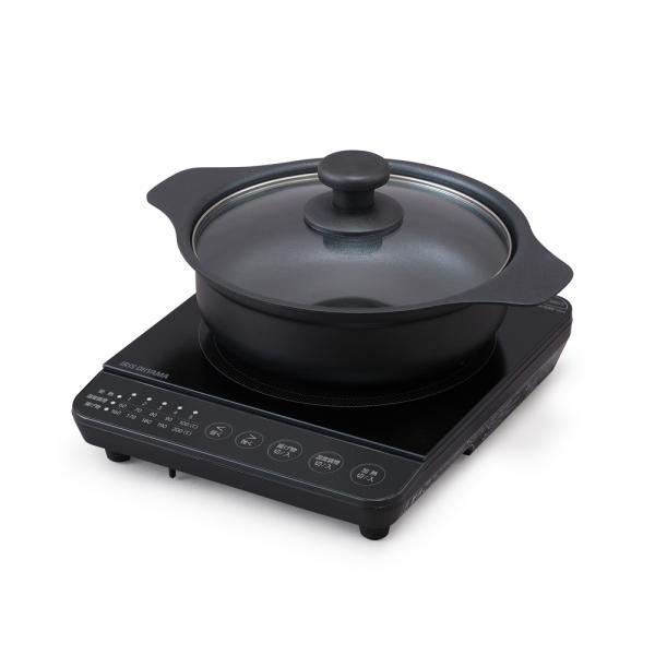 アイリスオーヤマ IHコンロ 鍋セット 1000W ブラック IHKP-T39220-B ●加熱料理から揚げ物まで多用途に使えるIHコンロと軽くて丈夫な鍋がセットのIHコンロ鍋セットです。●料理の幅が広がる”新機能”温度調理モード！サラダチ...