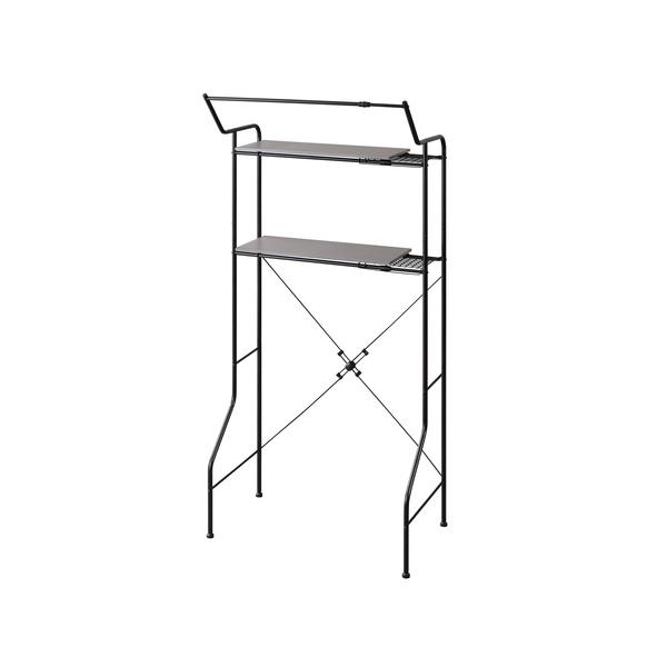 アイリスオーヤマ 伸縮スタイルランドリーラック　ハンガーバー付き ブラック HSLR-EX895 (洗濯機ラック ランドリー収納 伸縮 ハンガーバー付 可動棚 スリム おしゃれ 一人暮らし 新生活 IRIS)●ハンガーバー付きのシンプルなデ...