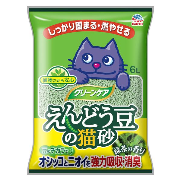 【ケース販売】 えんどう豆の猫砂 クリーンケア 緑茶の香り　（6Lx5袋）  (ネコトイレ 猫トイレ  エンドウ豆 ねこ砂 ネコ砂 固まる 消臭 燃えるゴミ 消臭力が高い ケース買い まとめ買い ペット用品 アース ペット)●食物繊維が豊富...