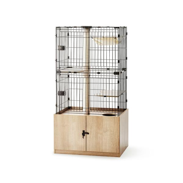 【店舗受取専用商品】※発送不可　※店頭受取時は送料無料キャットランド、キャットタワー、トイレ収納が一つになった1台３役の隠れ家キャットランドケージです。ハンモック付きでケージの中でもゆったりくつろげます。ステップ付きなので、上り下りしやすい...