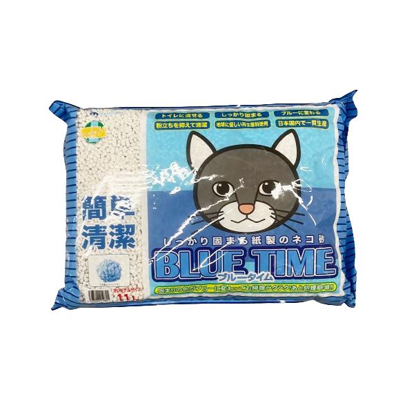 ブルーに色が変わってお知らせ、お掃除ラクラクの紙製の猫砂。燃えるゴミとして、水洗トイレに流して処理できます。●内容：11L●サイズ：幅420×高さ90×奥行290mm●重量：約3.2kg●原産国名：日本