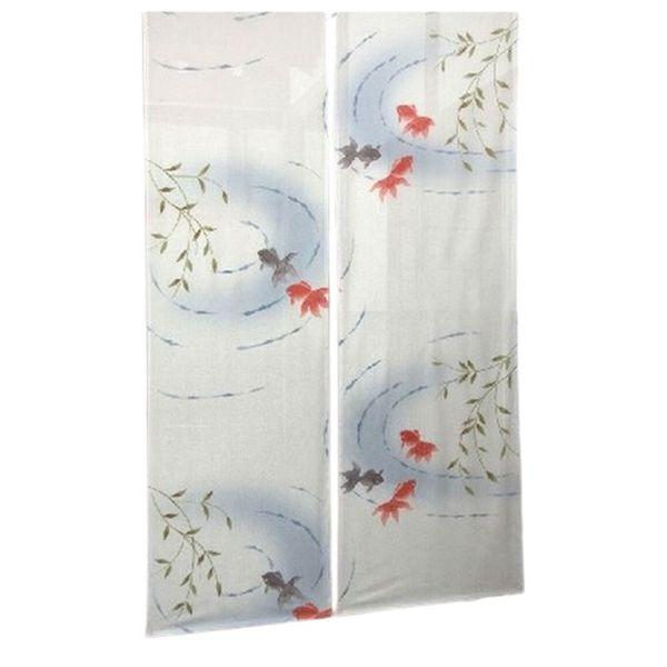 柳の枝の下優雅に泳ぐ金魚をデザインした暖簾です。水面にかすかに広がる波と淡く爽やかな色使いが涼しさを演出しております。