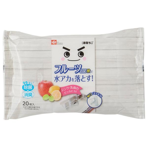 ９９％+消臭　フルーツMIX酸で水アカを落とす　ウェットシートタイプ仕様・注意事項サイズ：20枚入り３つのフルーツ由来酸と乳酸成分が水アカ等の水回り汚れを水に溶けやすい成分に分解して落とします。汚れ落としだけでなく、除菌消臭効果もあるので、...
