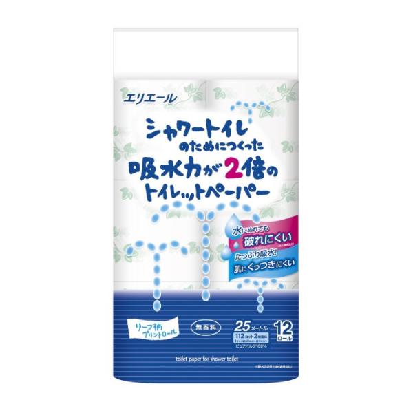 水にぬれた時の丈夫さを向上させ、メーカー従来品より破れにくくなりました。Tip To TipのスーパーWエンボス加工により2倍の吸水性を実現。※同メーカー エリエールトイレットテイシューダブルとの比較トイレを穏やかな雰囲気にするリーフ柄のプ...