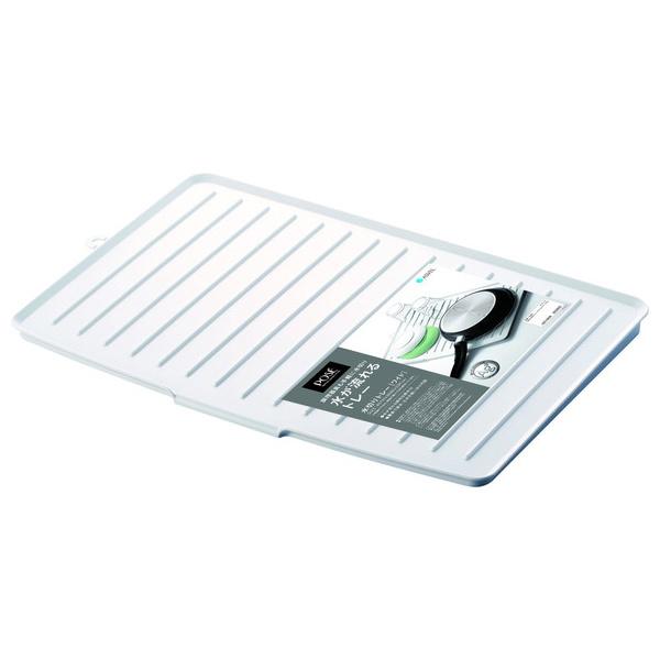 フライパンやお鍋でも手軽に水切りできる、水切りラック。底面のスリットで食器の水切れ抜群。銀イオンのチカラで細菌やカビの繁殖を抑制。商品サイズ：W457×D303×H23mm材質：PP