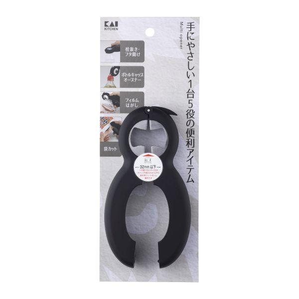 栓抜きはもちろん、フタ開け、プルトップオープナー、ハムなどのフィルムはがし、袋カットなど1台5役の万能オープナーです。