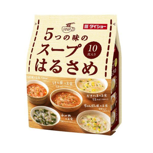 わかめ・担々風・かきたま・チゲ風・ちゃんぽん風の5つの味が楽しめるスープはるさめです。気分に合わせてお好みの味をお楽しみください。