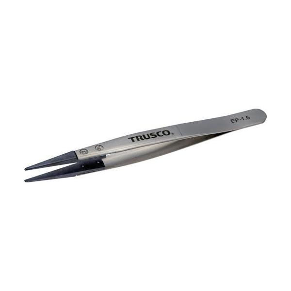 ■TRUSCO ESDチップピンセット 先平型 先端幅1.5mm【3637943:0】[店頭受取不可]