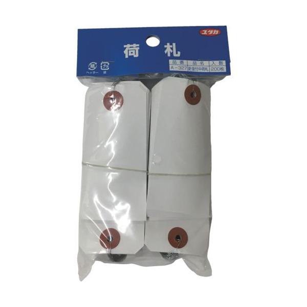 《メーカー》（株）ユタカメイク《品番》A-327《特長》●無地タイプで記入が出来ます。《用途》●荷物の表示に。《仕様》●表示内容:無地●縦(mm):90●横(mm):45《仕様２》●針金付タイプ《原産国（名称）》日本《材質／仕上》●紙●針金...